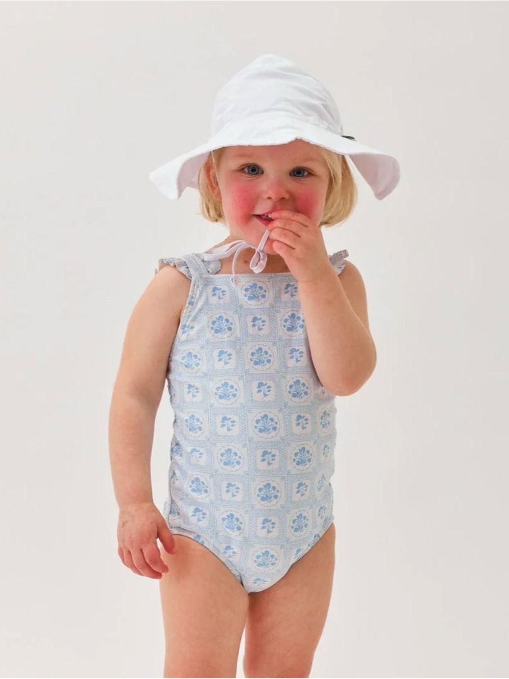 Minnow Baby Girl size 1 (6 mos-18 mos) Blue Mosaic Floral Swimsuit Onesie